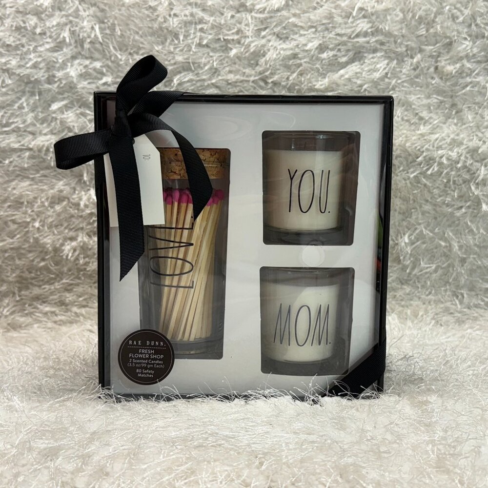 Rae Dunn "LOVE YOU MOM" Candle Set HTF 3.5 Oz Each